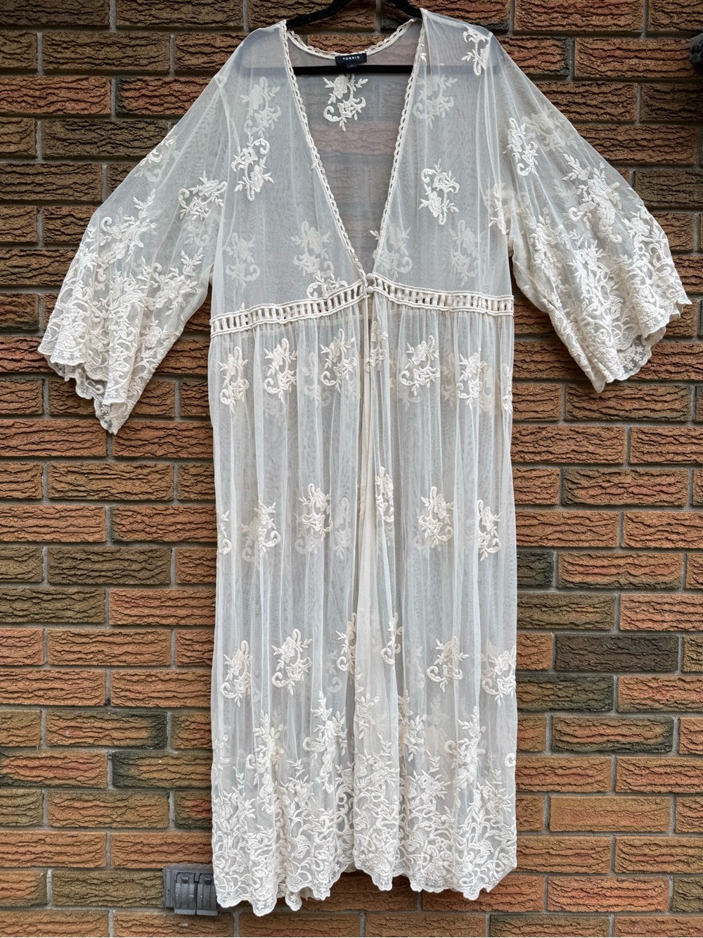 Sheer Lace Embroidered Long Cover-Up